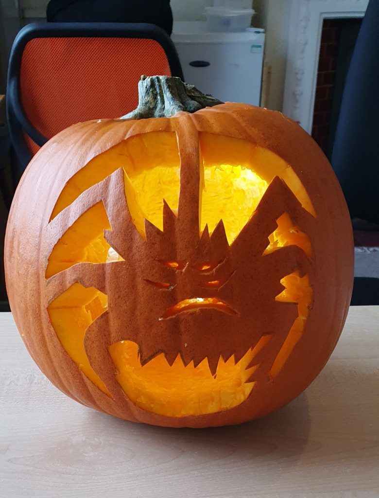 spider themed pumpkin